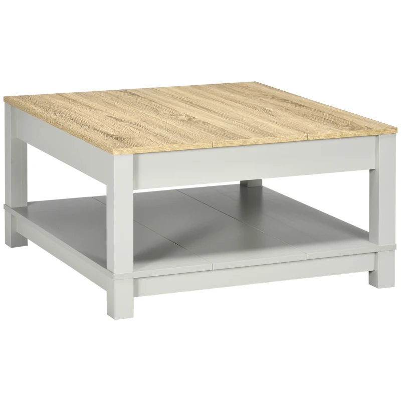 HOMCOM Square Coffee Table with Storage for Living Room, Natural/Gray