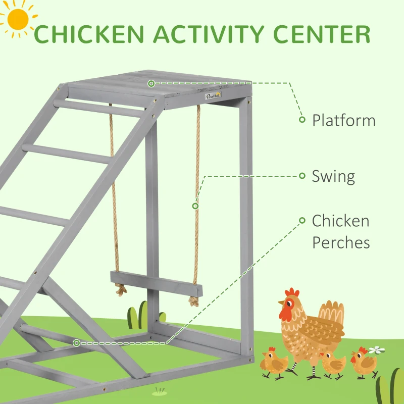 PawHut Chicken Coop Toys with Swing, Perches & Platform, Wooden Hen Playset, Enhances Poultry Health, Gray