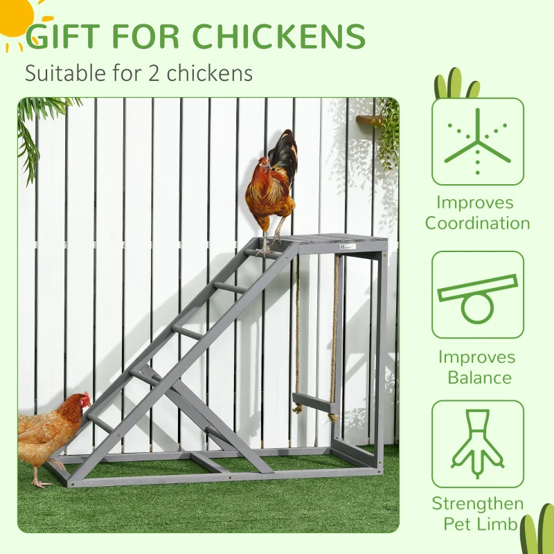 PawHut Chicken Coop Toys with Swing, Perches & Platform, Wooden Hen Playset, Enhances Poultry Health, Gray