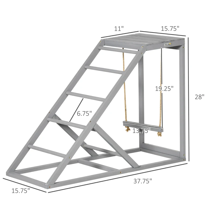 PawHut Chicken Coop Toys with Swing, Perches & Platform, Wooden Hen Playset, Enhances Poultry Health, Gray