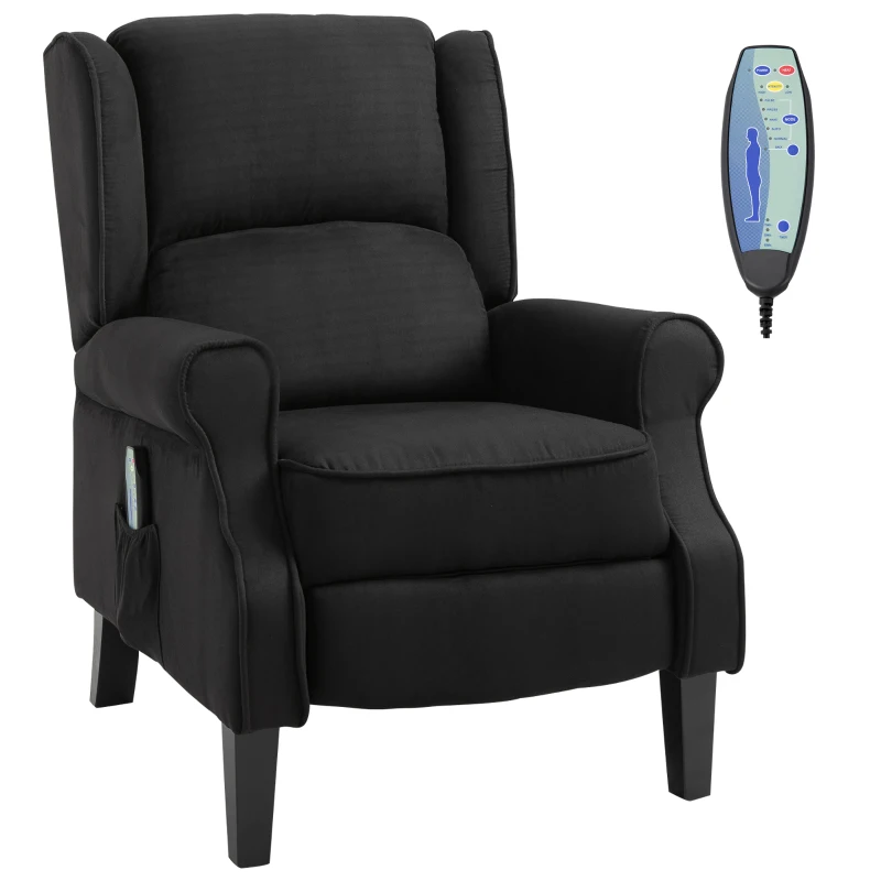 HOMCOM Wingback Heated Vibrating Massage Chair, Vintage Upholstered Massage Recliner Chair Push-back with Remote Controller, Black