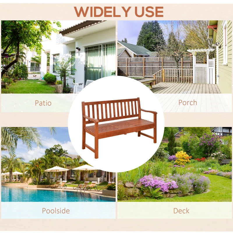 Outsunny Wooden Garden Bench with Pullout Middle Table, Outdoor Loveseat, Patio Bench for Lawn, Yard, Deck and Backyard, Dark Coffee