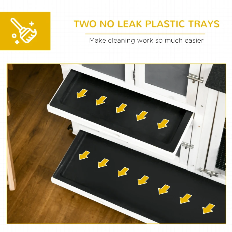 PawHut 43" Indoor Rabbit Hutch with an Extra Hideout, 2-Story Bunny Rabbit Cage Playpen Cottage with Space-Saving Design, Bunny Hutch with Removable Tray, Gray