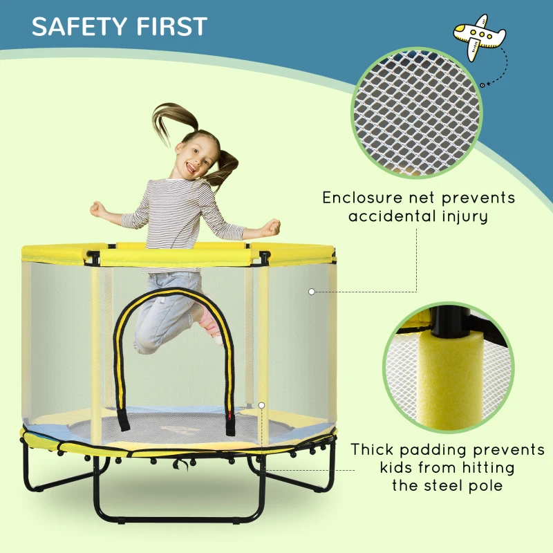 Qaba Φ55" Kids Trampoline with Enclosure Net, Steel Frame, Indoor Bouncer, Rebounder with Padded Pipes, Age 1 to 6 Years Old, White Net