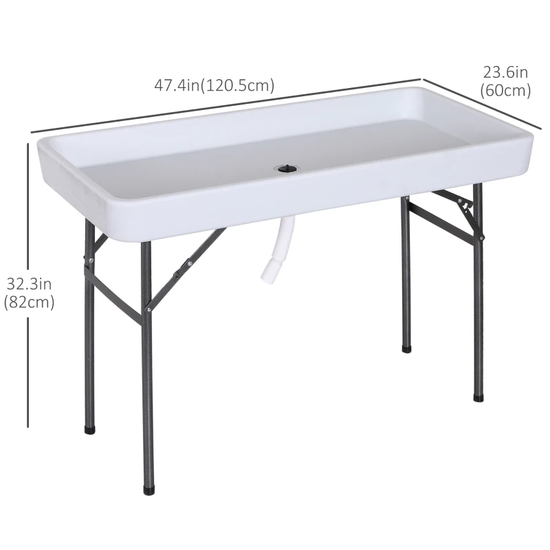 Outsunny 4ft Folding Picnic Table, Fish Fillet Cleaning Table, Camping Party Desk with Sink, White