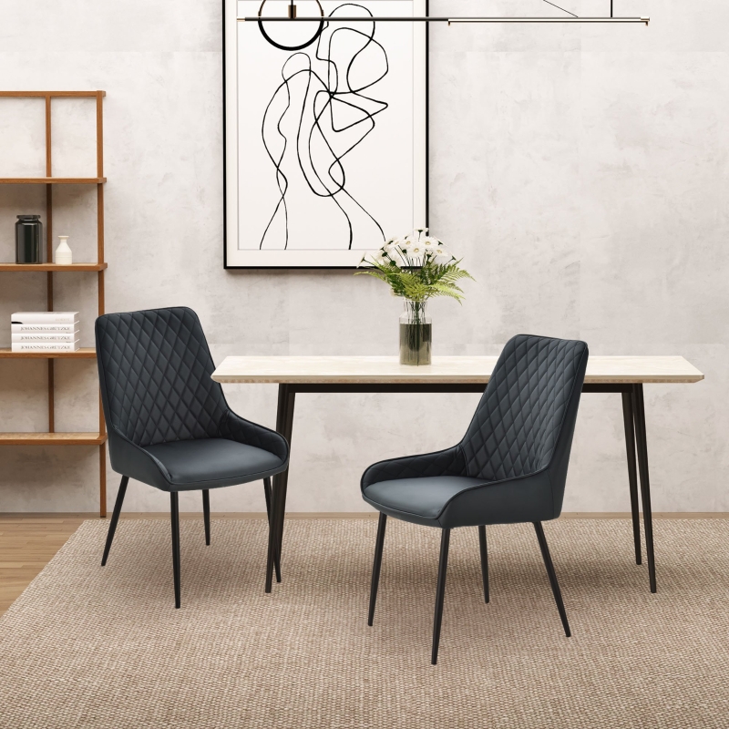 HOMCOM Set of 2 PU Leather Dining Chair Soft Leisure Seat with Metal Base
