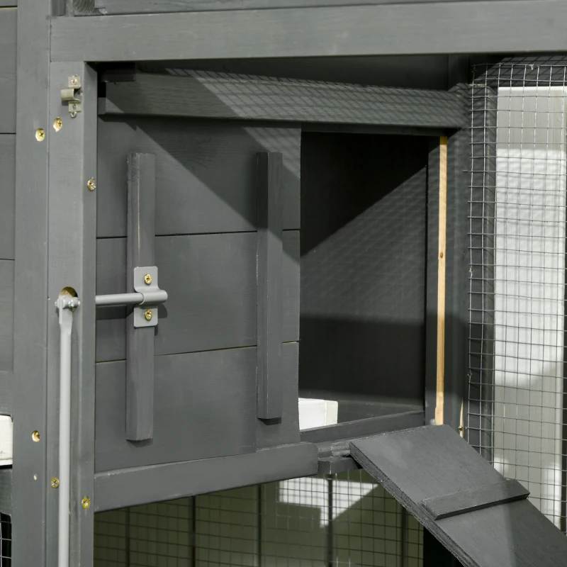 PawHut 118" Extra Large Chicken Coop with Asphalt Roof, Wooden Hen Run with Slide-Out Tray and Nesting Box, Chicken Hutch for 3-6 Chickens, Gray