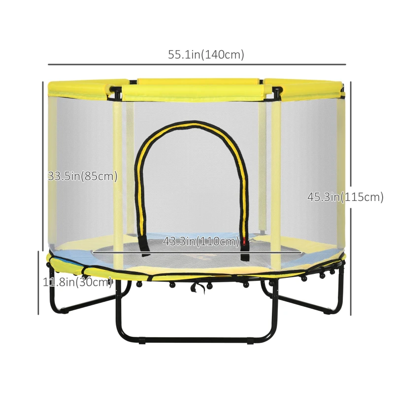 Qaba Φ55" Kids Trampoline with Enclosure Net, Steel Frame, Indoor Bouncer, Rebounder with Padded Pipes, Age 1 to 6 Years Old, White Net
