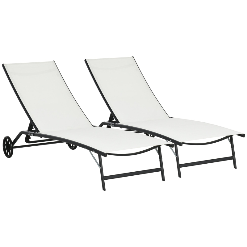 Outsunny Patio Chaise Lounge Chair Set of 2, 2 Piece Outdoor Recliner
