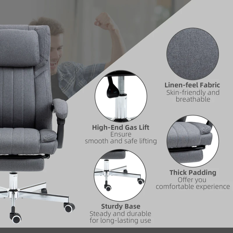 Vinsetto High-Back Massaging Office Chair Reclining Office Chair with Footrest Headrest Swivel Wheels Adjustable Height Gray