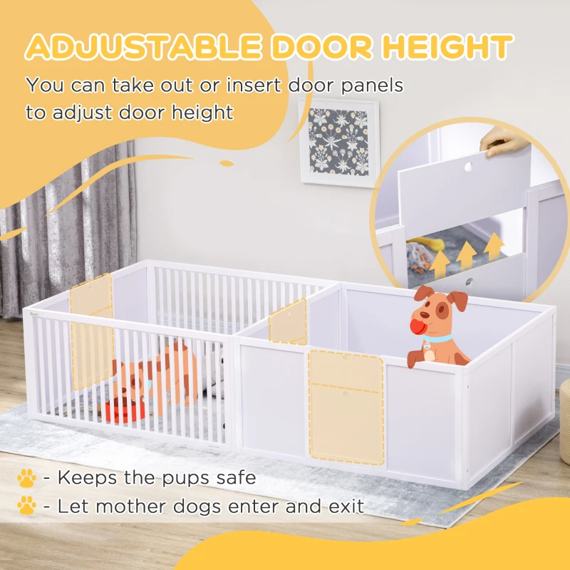 PawHut Comfort Whelping Box for Dogs, Spacious Dog Birthing Pen with Removable Doors, Puppy Playpen for Indoor Use, Essential Newborn Puppy Supplies, 81" x 39" x 20", White
