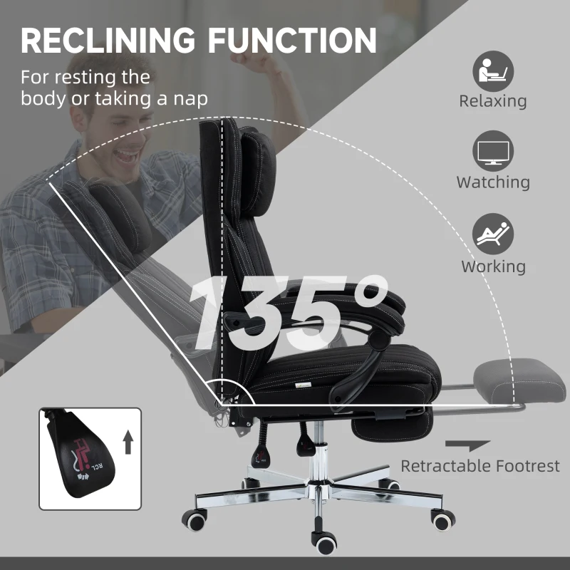 Vinsetto High-Back Massaging Office Chair Reclining Office Chair with Footrest Headrest Swivel Wheels Adjustable Height Black