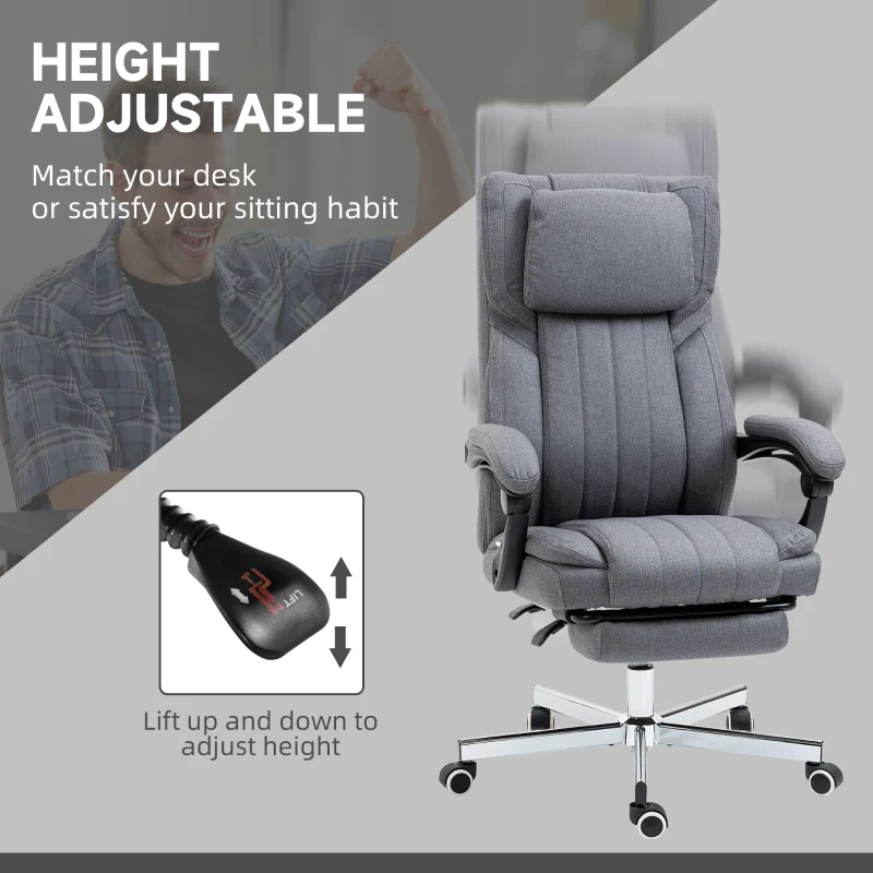 Vinsetto High-Back Massaging Office Chair Reclining Office Chair with Footrest Headrest Swivel Wheels Adjustable Height Gray