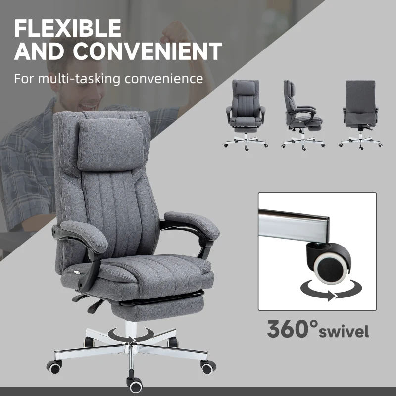 Vinsetto High-Back Massaging Office Chair Reclining Office Chair with Footrest Headrest Swivel Wheels Adjustable Height Gray