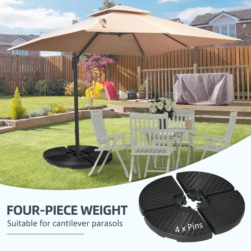 Outsunny 4-Piece 175lb Cantilever Patio Umbrella Base Weights for Offset Hanging Umbrella, HDPE Water or Sand Filled Umbrella Weights for Cross Base Stand, Black