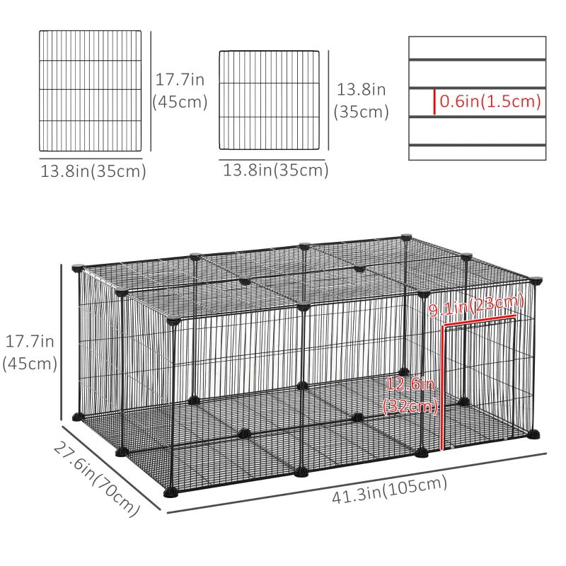 PawHut Small Animal Cage for Bunny, Guinea Pig, Chinchilla, Hedgehog, Portable Pet Enclosure with Door, 22 Panels