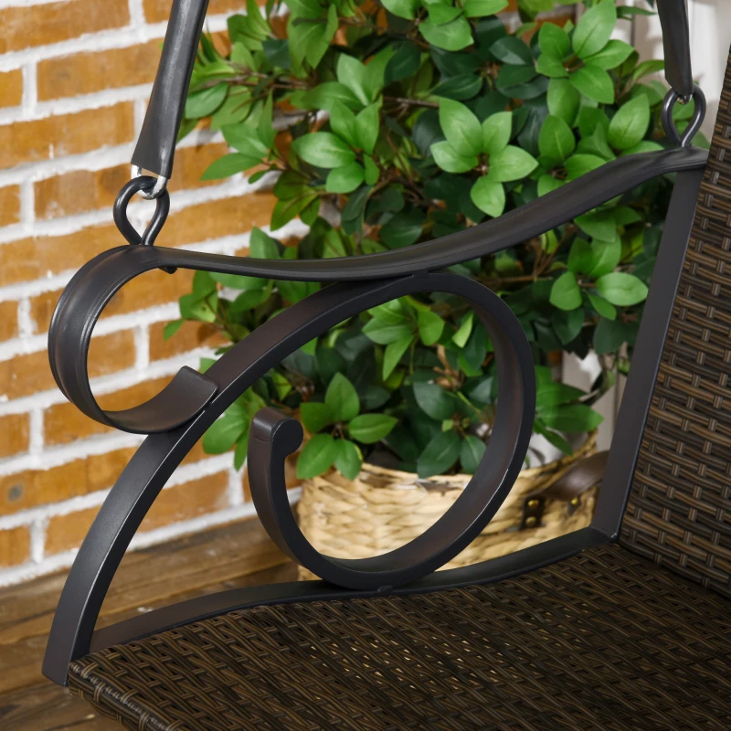 Outsunny PE Wicker Porch Swing, 2-Seater Hanging Swing Bench with Chains, 528 LBS Weight Capacity, Flourishes, Brown
