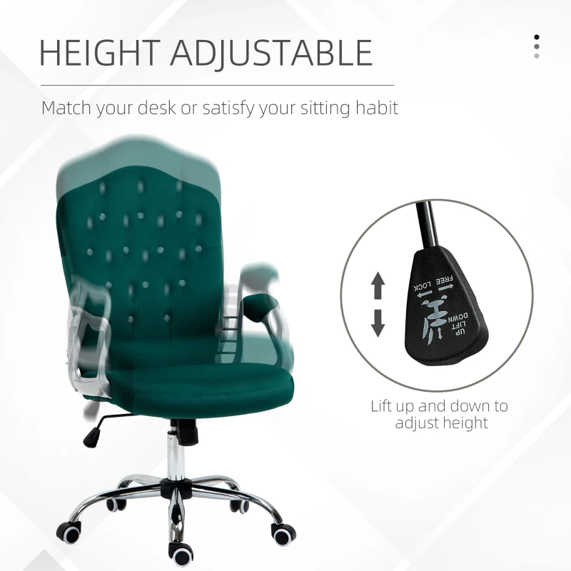 Vinsetto Velvet Office Chair Desk Chair with 360 Degree Swivel Wheels Adjustable Height Tilt Function Dark Green