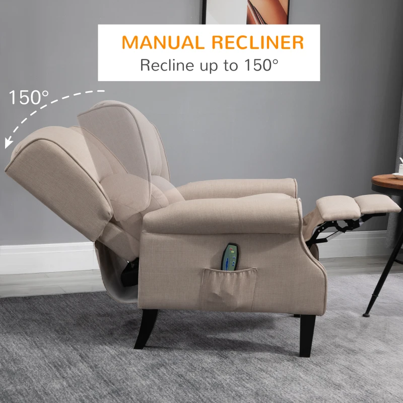 HOMCOM Wingback Vibrating Massage Chair, Accent Sofa Vintage Upholstered Massage Recliner Chair Push-back with Remote Controller, Beige