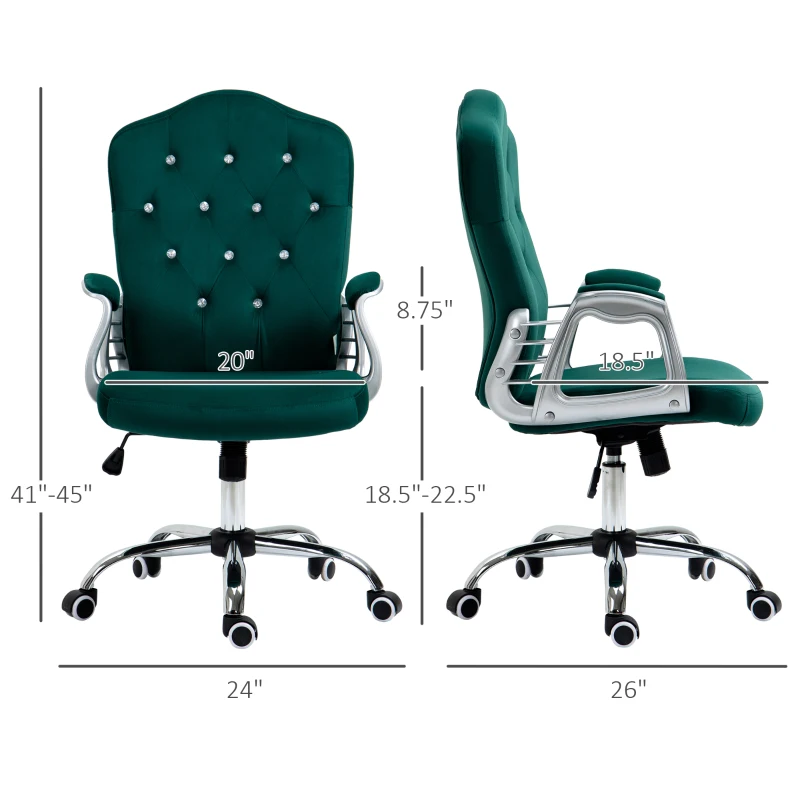 Vinsetto Velvet Office Chair Desk Chair with 360 Degree Swivel Wheels Adjustable Height Tilt Function Dark Green