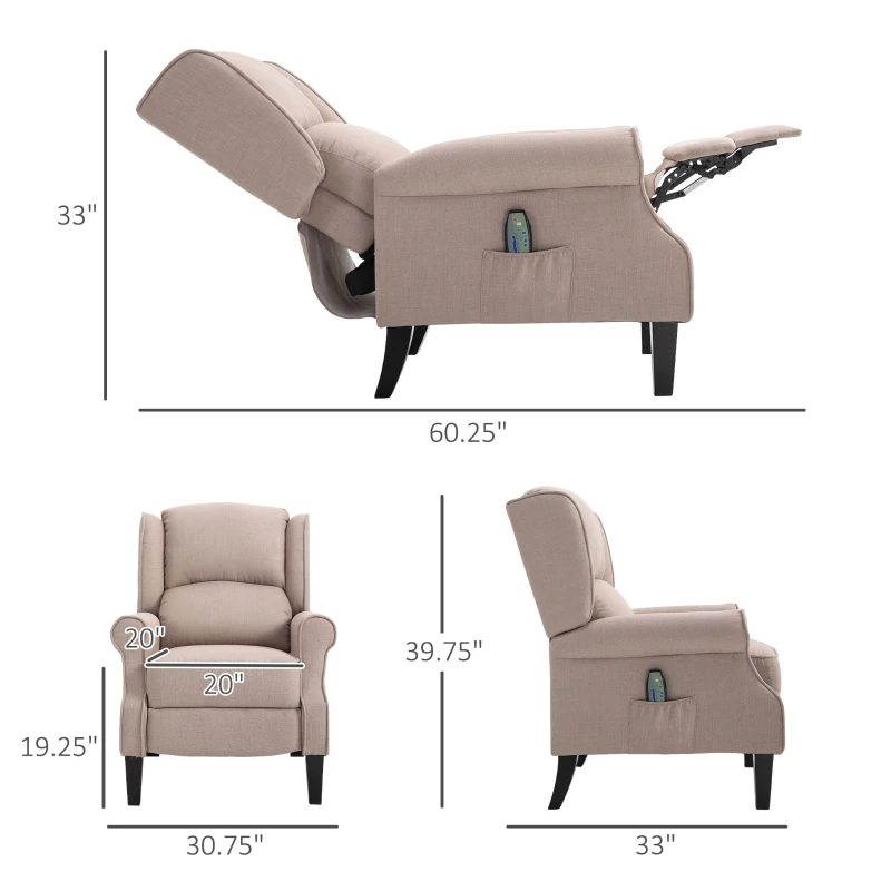 HOMCOM Wingback Vibrating Massage Chair, Accent Sofa Vintage Upholstered Massage Recliner Chair Push-back with Remote Controller, Beige