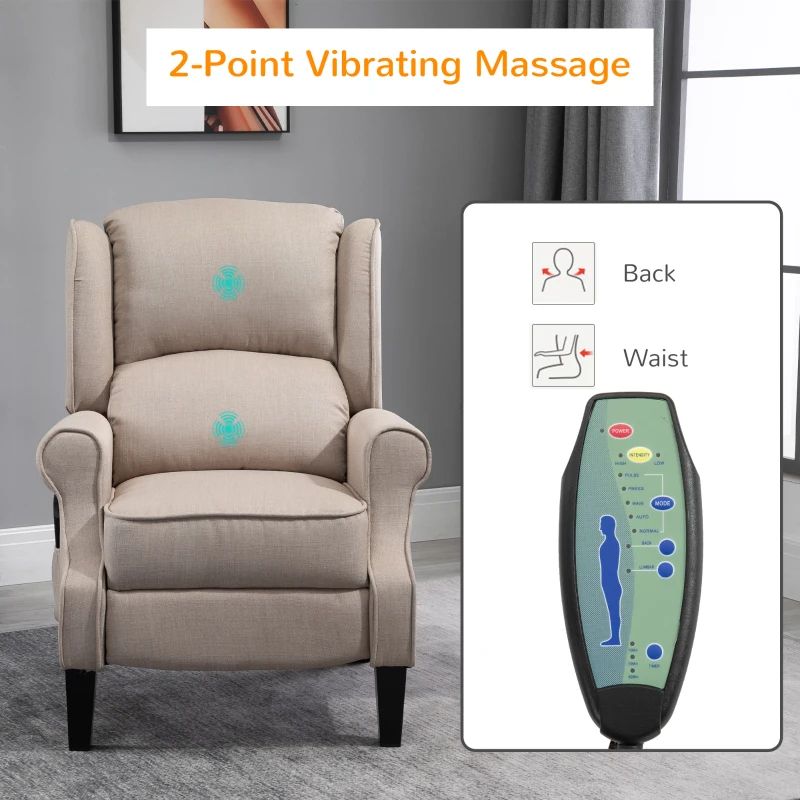 HOMCOM Wingback Vibrating Massage Chair, Accent Sofa Vintage Upholstered Massage Recliner Chair Push-back with Remote Controller, Beige
