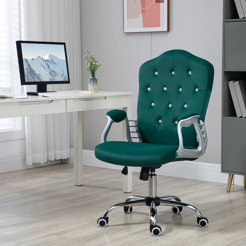 Vinsetto Velvet Office Chair Desk Chair with 360 Degree Swivel Wheels Adjustable Height Tilt Function Dark Green