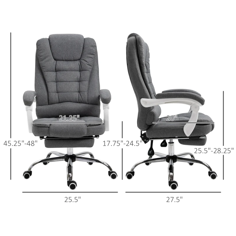 Vinsetto Home Office Chair Computer Chair with Retractable Footrest Adjustable Height Reclining Function Dark Gray
