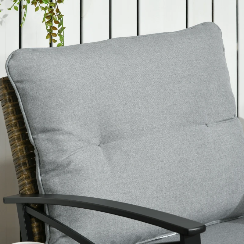 Outsunny 3 Piece Patio Rocking Chair Set, Outdoor Wicker Bistro Set with 2 Oversize Cushioned Porch Rockers and 2 Tier Coffee Table for Garden, Porch, Backyard, Light Gray