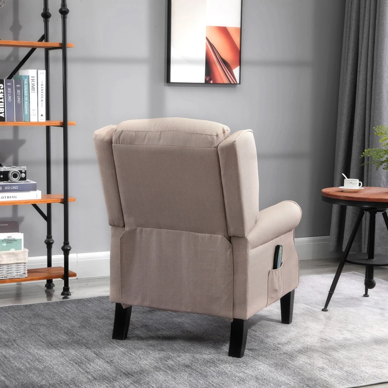 HOMCOM Wingback Vibrating Massage Chair, Accent Sofa Vintage Upholstered Massage Recliner Chair Push-back with Remote Controller, Beige