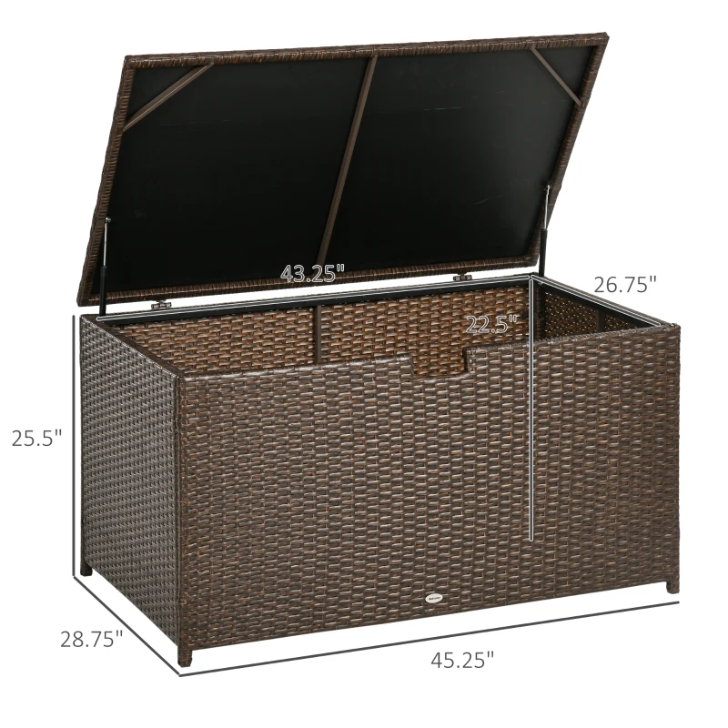 Outsunny 113 Gallon Outdoor Storage Box, Rattan Deck Box for Indoor, Patio Furniture Cushions, Pool Garden Tools, Brown
