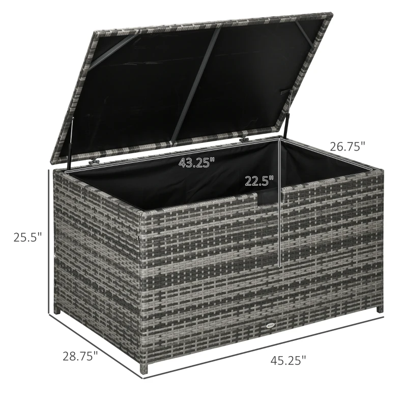 Outsunny 113 Gallon Outdoor Storage Box, Rattan Deck Box for Indoor, Patio Furniture Cushions, Pool Garden Tools, Dark Gray