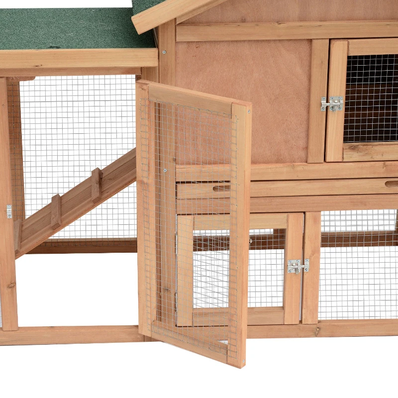 PawHut Wooden Chicken Coop, Outdoor Backyard Garden Large Rabbit Hutch with Nesting Box, Run, Ramp, Drawer