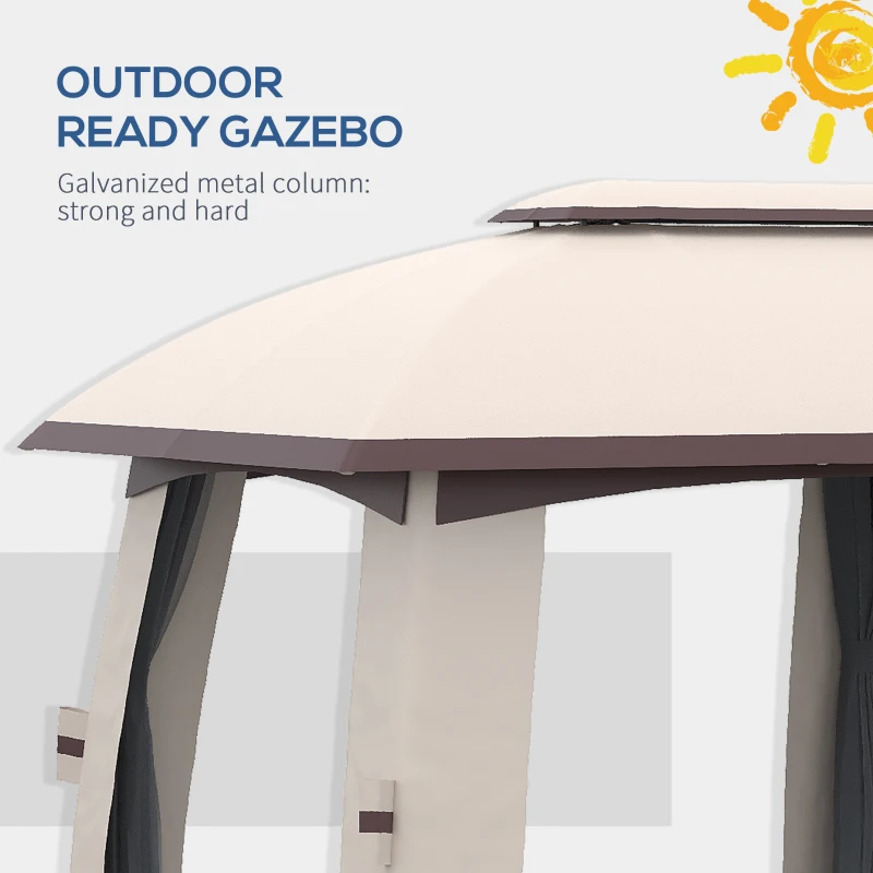 Outsunny 10' x 20' Patio Gazebo, Outdoor Gazebo Canopy Shelter with Netting & Curtains, Vented Roof for Garden, Beige