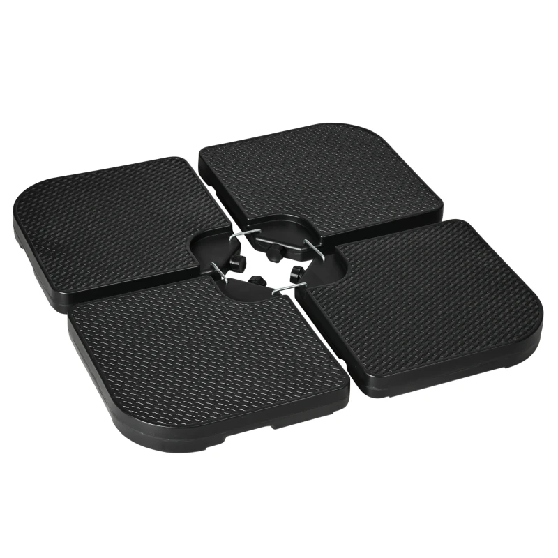 Outsunny 4PCs Cantilever Umbrella Base Weights for Offset Banana Parasol, HDPE Water or Sand Filled Patio Umbrella Weights for Cross Base Stand with Built-in Handles, Black