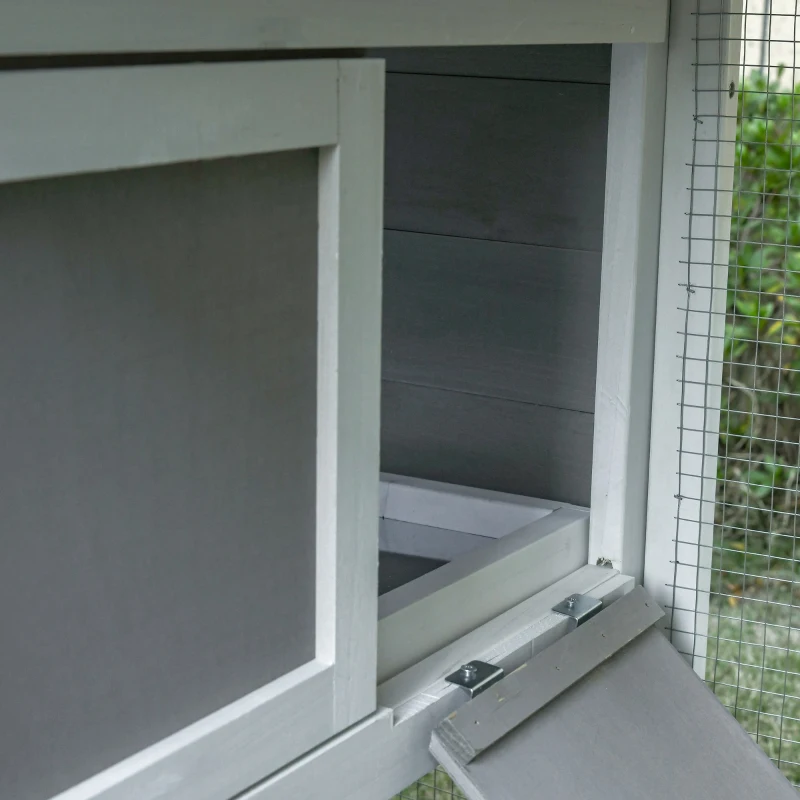 PawHut 76" Wooden Chicken Coop, Outdoor Hen House Poultry Duck Goose Cage with Outdoor Run, Nesting Box, Removable Tray and Lockable Doors, Grey