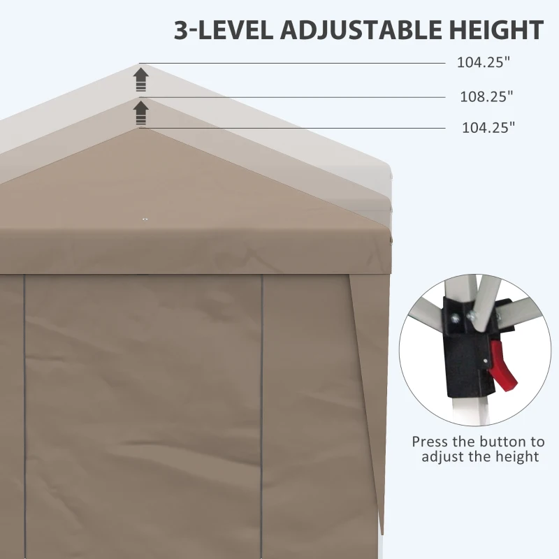Outsunny 10' x 19.5' Pop Up Canopy Tent Height Adjustable Event Shelter w/ Sidewalls, Leg Weight Bags, Wheeled Carry Bag, Brown