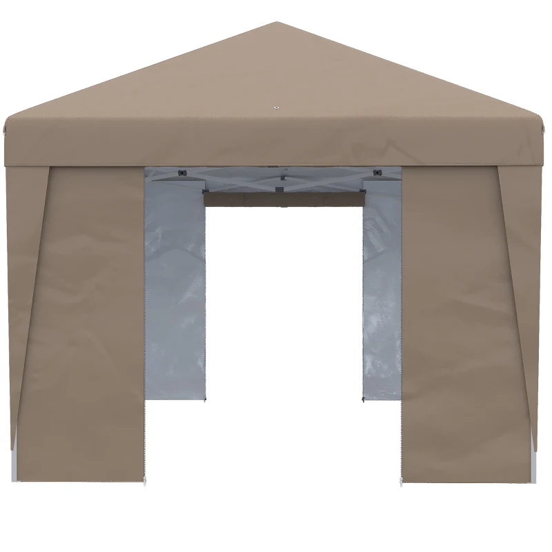 Outsunny 10' x 19.5' Pop Up Canopy Tent Height Adjustable Event Shelter w/ Sidewalls, Leg Weight Bags, Wheeled Carry Bag, Brown