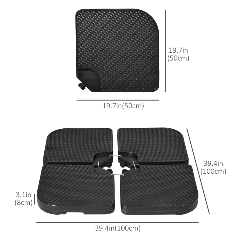 Outsunny 4PCs Cantilever Umbrella Base Weights for Offset Banana Parasol, HDPE Water or Sand Filled Patio Umbrella Weights for Cross Base Stand with Built-in Handles, Black