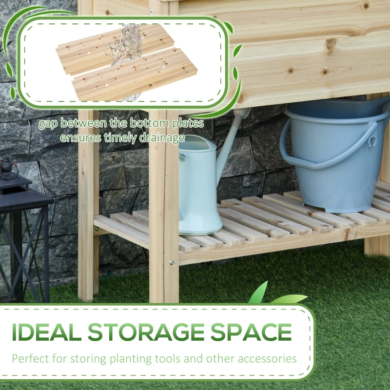 Outsunny Elevated Planter Box with Storage Shelf for Flowers, Vegetables, and Herbs, 36" x 16" x 32", Natural