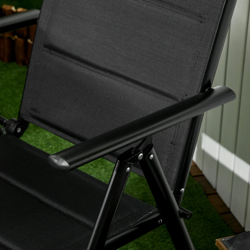 Outsunny 7 Piece Patio Dining Set for 6, Outdoor Aluminum Frame Dining Furniture Set with Expandable Table, Folding & Reclining Chairs with Mesh Fabric Seats, Black