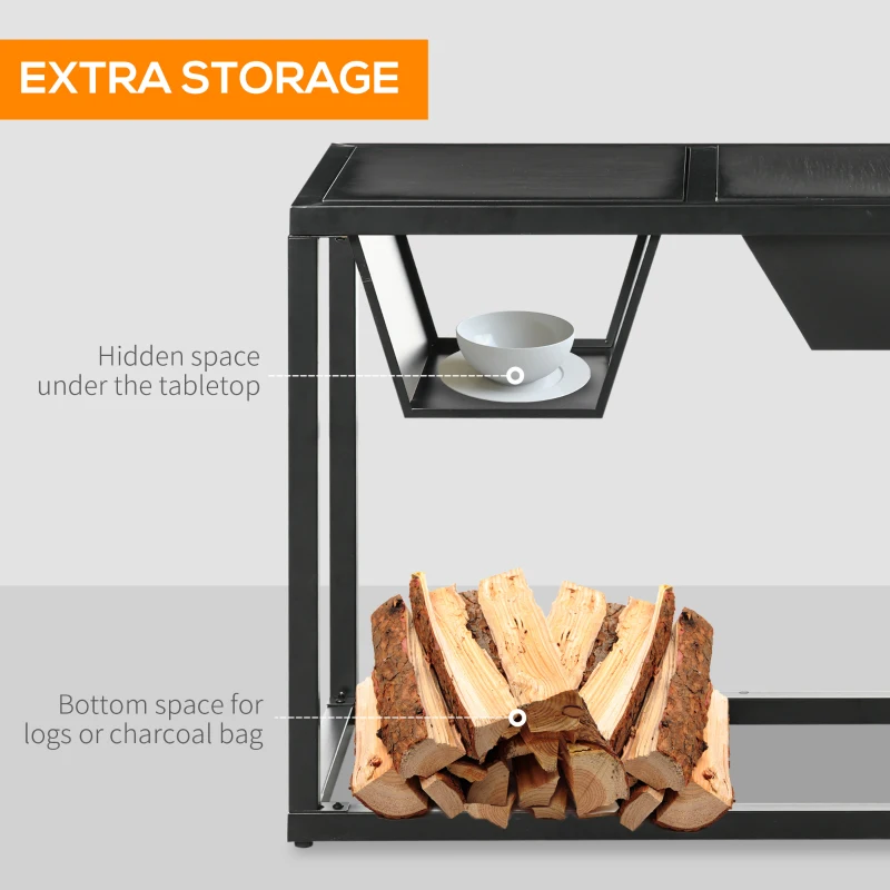 Outsunny 4-in-1 Fire Pit, BBQ Grill, Ice Bucket Cooler, Garden Table, with Cooking Grate, Log Grate & Waterproof Cover, Galvanized Steel Wood-Burning Fireplace with Spark Screen & Poker