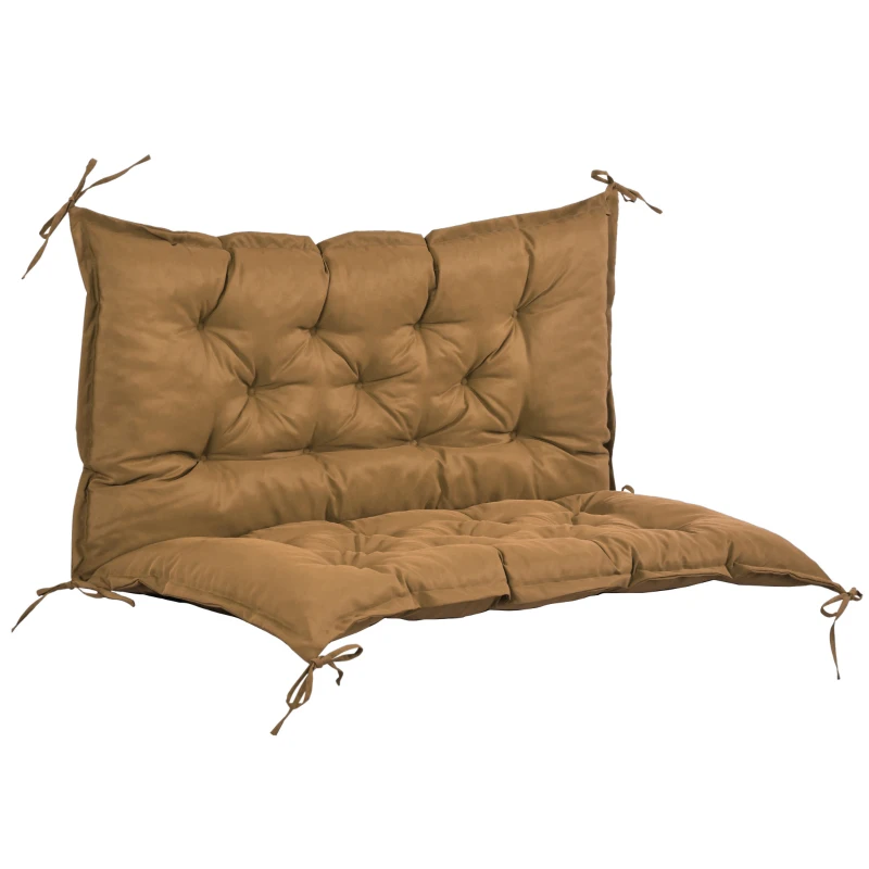 Outsunny Proch Swing Cushion, 40.5" x 40" x 4" Outdoor Bench Cushion with Backrest, 4" Thick Filling and String Ties, 2 Seater, Brown
