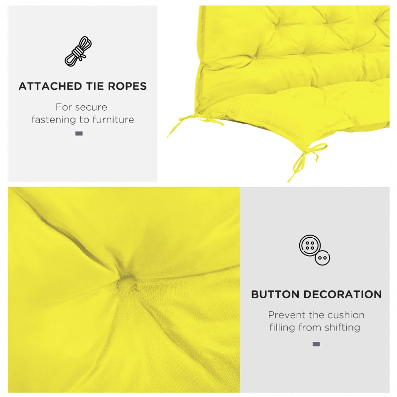 Outsunny Proch Swing Cushion, 40.5" x 40" x 4" Outdoor Bench Cushion with Backrest, 4" Thick Filling and String Ties, 2 Seater, Yellow