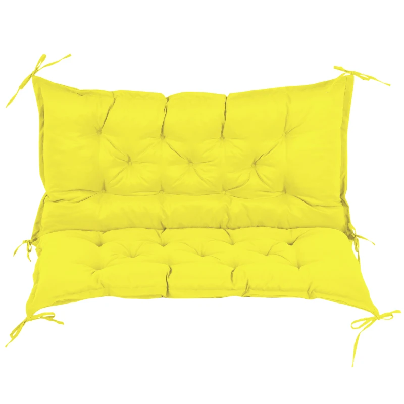 Outsunny Proch Swing Cushion, 40.5" x 40" x 4" Outdoor Bench Cushion with Backrest, 4" Thick Filling and String Ties, 2 Seater, Yellow