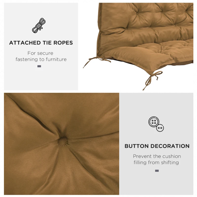 Outsunny Proch Swing Cushion, 40.5" x 40" x 4" Outdoor Bench Cushion with Backrest, 4" Thick Filling and String Ties, 2 Seater, Brown