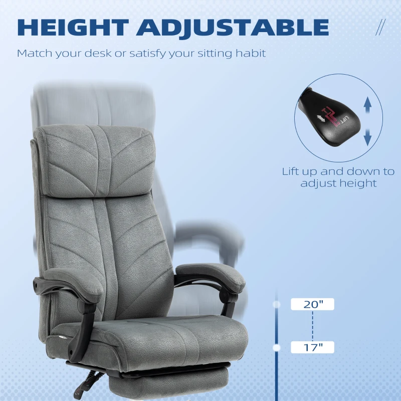 Vinsetto High-Back Office Chair Computer Desk Chair with Footrest Reclining Function and Adjustable Height Gray