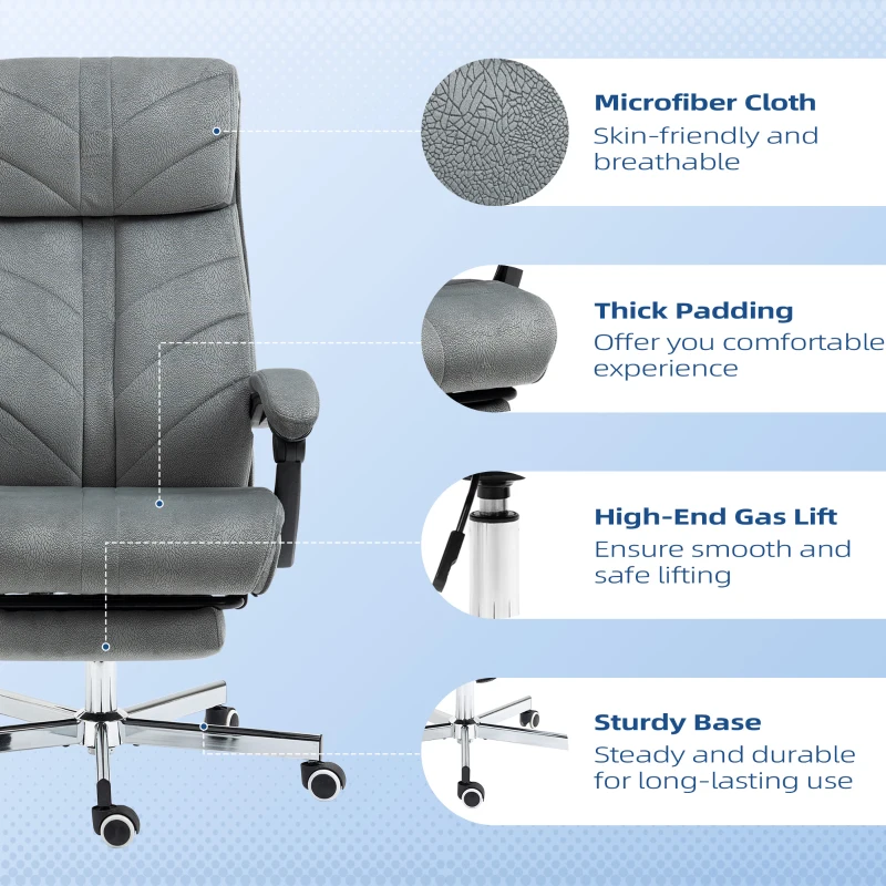 Vinsetto High-Back Office Chair Computer Desk Chair with Footrest Reclining Function and Adjustable Height Gray