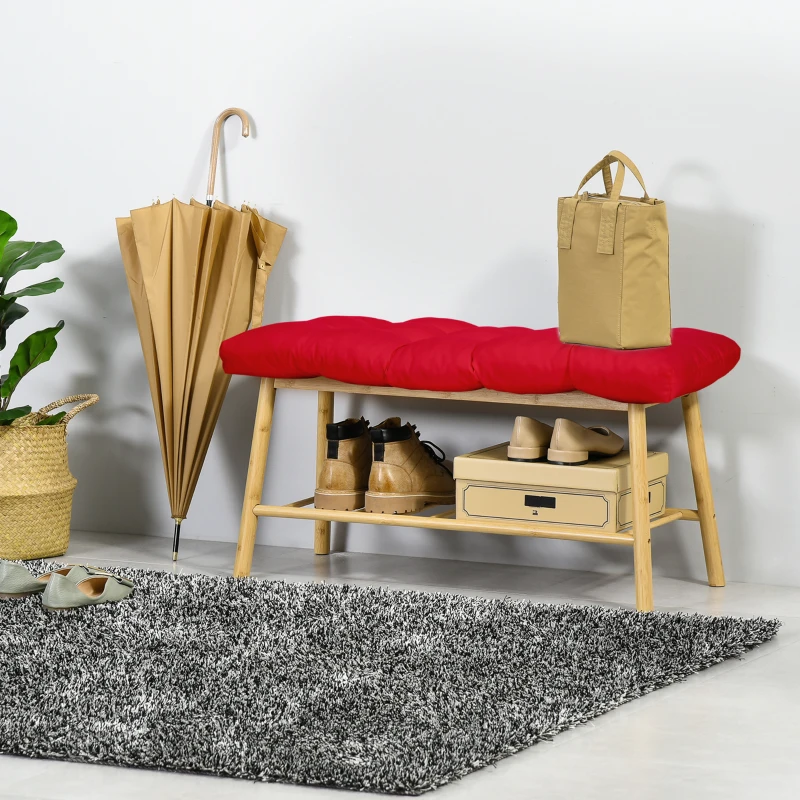 Outsunny Set of 2 Patio Bench Replacement Cushions, 2 Seater Outdoor Loveseat Cushion Seat Pad, 43" x 19" x 3", Wine Red