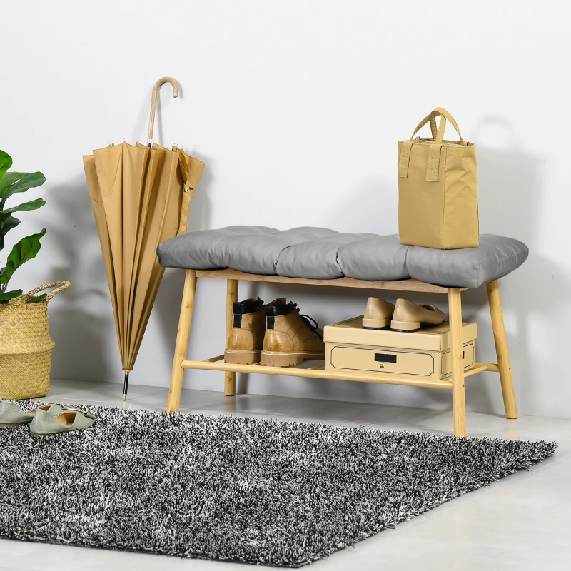 Outsunny Set of 2 Patio Bench Replacement Cushions, 2 Seater Outdoor Loveseat Cushion Seat Pad, 43" x 19" x 3", Grey